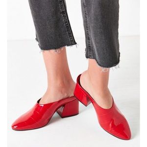 Red Urban Outfitters Faux Patent Croc Mules